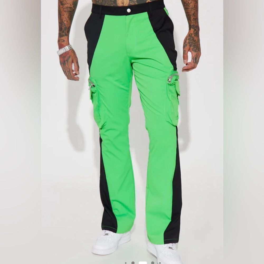 Fashion Nova NeonGreen and Black Cargo Pants
